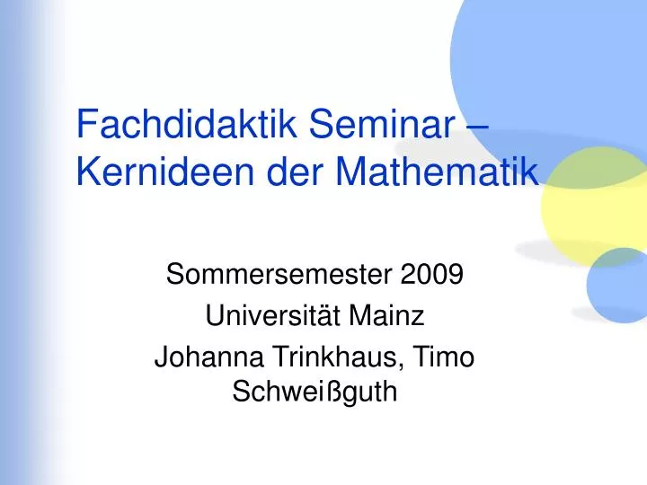 fachdidaktik seminar kernideen der mathematik