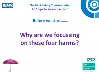 The NHS Safety Thermometer 10 Steps to Success Series! Why are we focussing on these four harms?