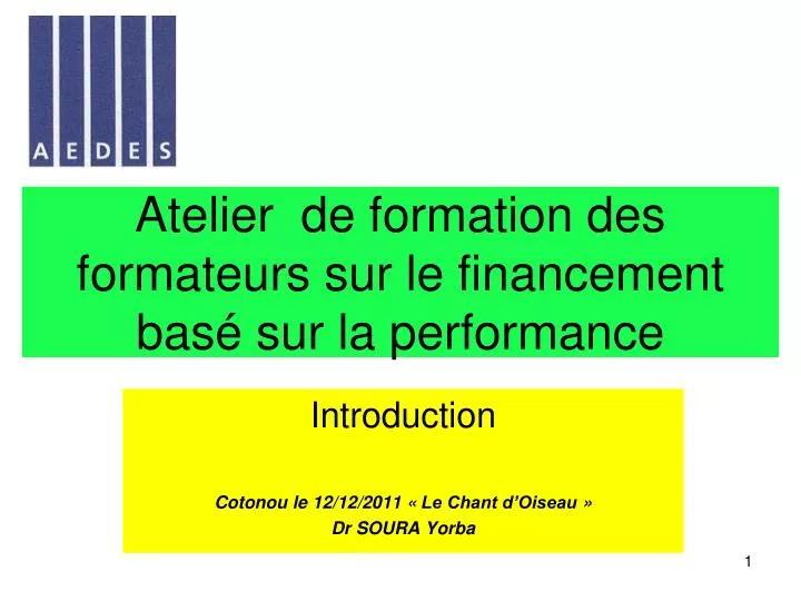 atelier de formation des formateurs sur le financement bas sur la performance