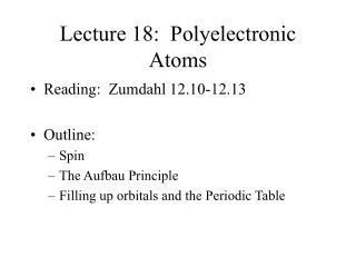 Lecture 18: Polyelectronic Atoms