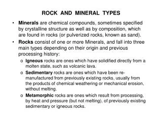 ROCK AND MINERAL TYPES