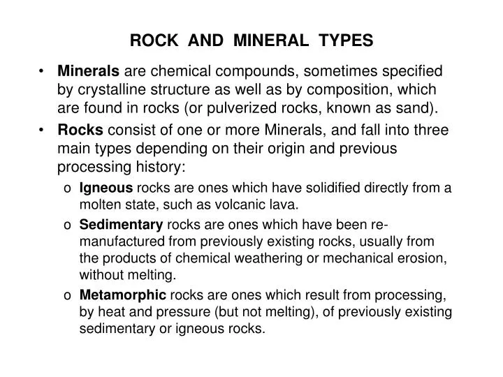 rock and mineral types