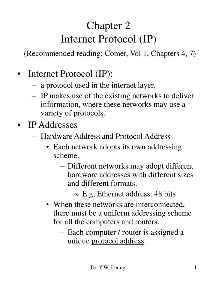 chapter 2 internet protocol ip recommended reading comer vol 1 chapters 4 7