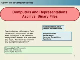 Computers and Representations Ascii vs. Binary Files