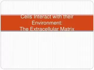 Cells Interact with their Environment: The Extracellular Matrix