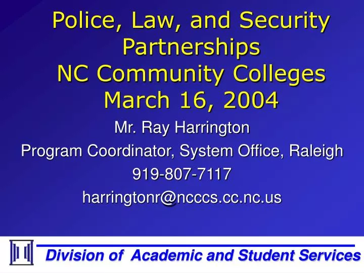 police law and security partnerships nc community colleges march 16 2004