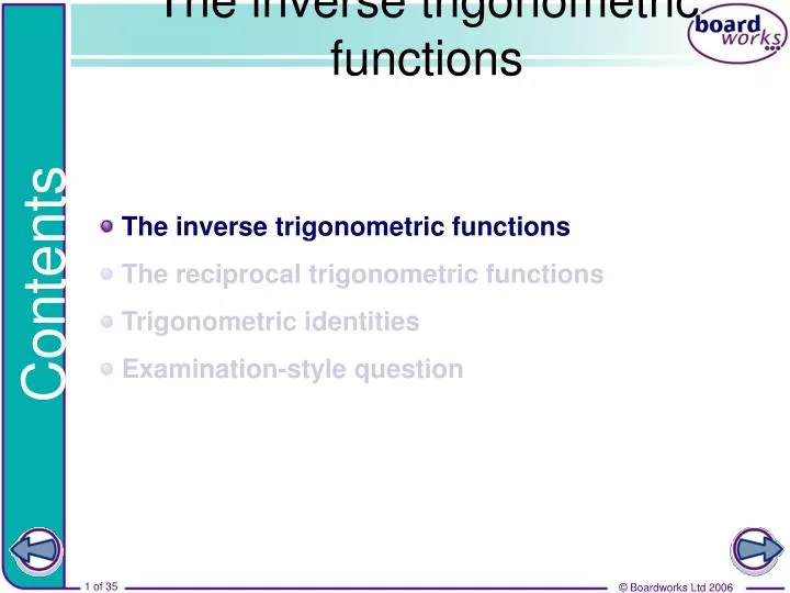 the inverse trigonometric functions