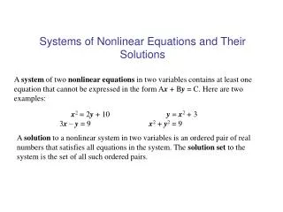 Systems of Nonlinear Equations and Their Solutions