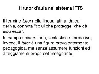 Il tutor d’aula nel sistema IFTS