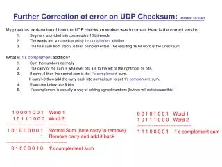 Further Correction of error on UDP Checksum: updated 13/10/03