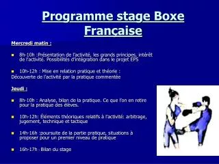 Programme stage Boxe Française