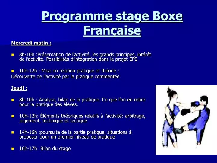 programme stage boxe fran aise