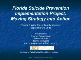 Florida Suicide Prevention Implementation Project: Moving Strategy into Action