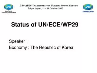 Status of UN/ECE / WP29