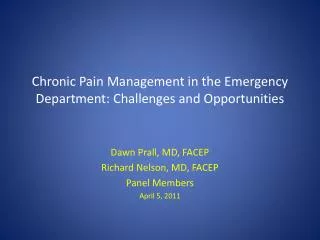 Chronic Pain Management in the Emergency Department: Challenges and Opportunities