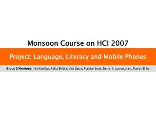 Monsoon Course on HCI 2007