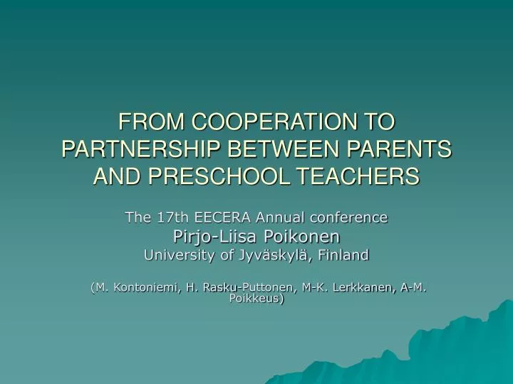 from cooperation to partnership between parents and preschool teachers
