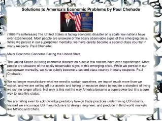 Solutions to America's Economic Problems by Paul Chehade