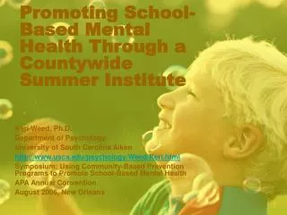 Promoting School-Based Mental Health Through a Countywide Summer Institute