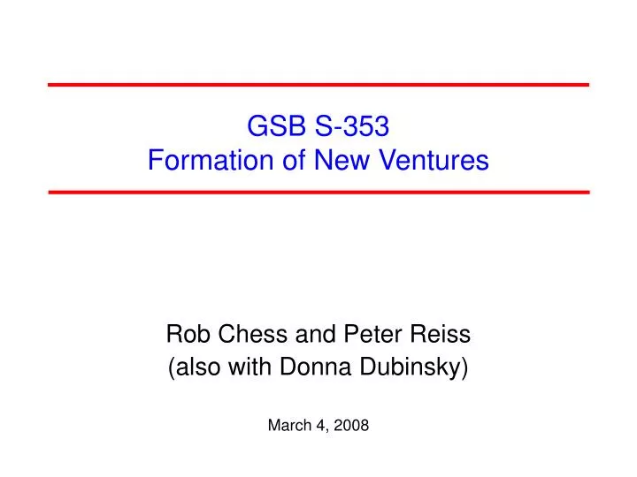 gsb s 353 formation of new ventures