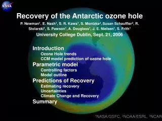 Introduction Ozone Hole trends CCM model prediction of ozone hole Parametric model Controlling factors Model outline Pr