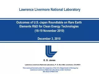 Outcomes of U.S.-Japan Roundtable on Rare Earth Elements R&amp;D for Clean Energy Technologies (18-19 November 2010) De
