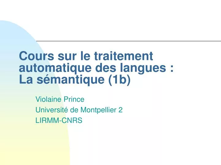 cours sur le traitement automatique des langues la s mantique 1b