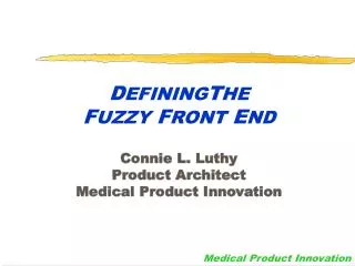 D EFINING T HE F UZZY F RONT E ND Connie L. Luthy Product Architect Medical Product Innovation