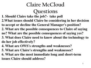 Claire McCloud Questions