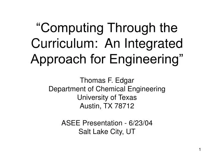 computing through the curriculum an integrated approach for engineering