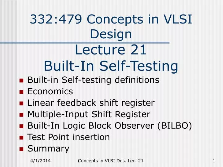 332 479 concepts in vlsi design lecture 21 built in self testing