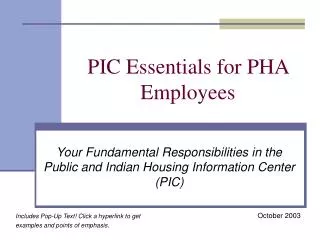 PIC Essentials for PHA Employees
