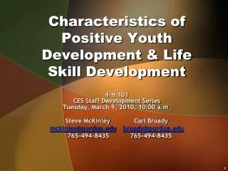 Characteristics of Positive Youth Development &amp; Life Skill Development