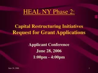HEAL NY Phase 2: Capital Restructuring Initiatives Request for Grant Applications
