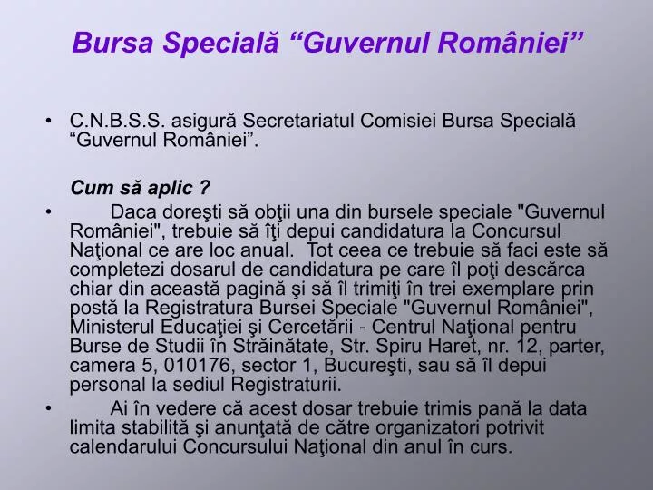 bursa special guvernul rom niei