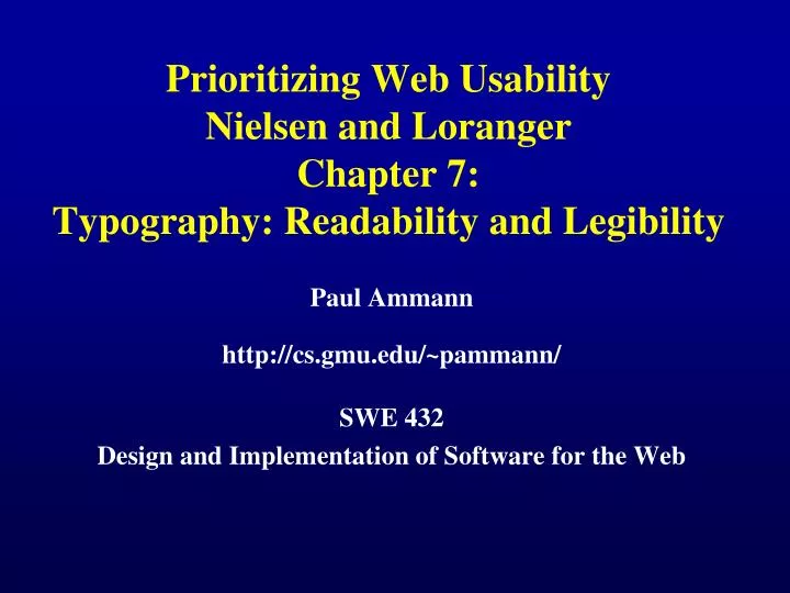prioritizing web usability nielsen and loranger chapter 7 typography readability and legibility