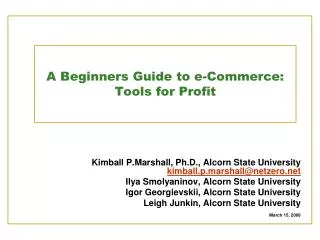 A Beginners Guide to e-Commerce: Tools for Profit