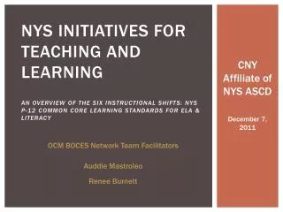 CNY Affiliate of NYS ASCD December 7, 2011