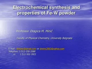 Electrochemical s ynthesis and properties of Fe-W powder