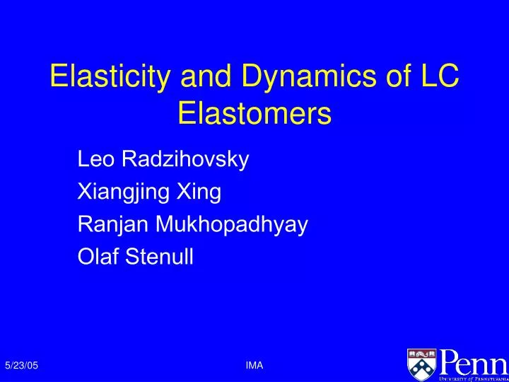 elasticity and dynamics of lc elastomers