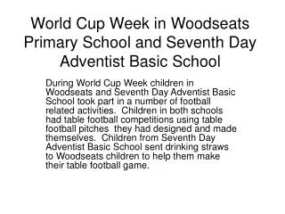 World Cup Week in Woodseats Primary School and Seventh Day Adventist Basic School