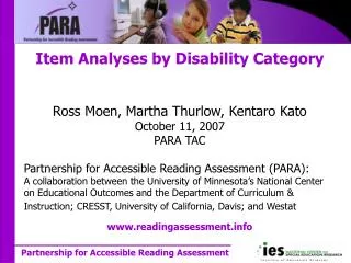 Item Analyses by Disability Category