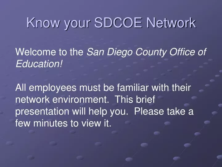know your sdcoe network