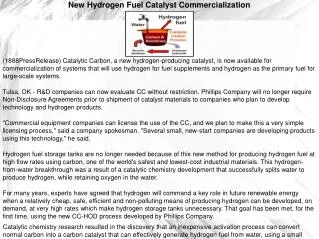 New Hydrogen Fuel Catalyst Commercialization