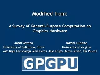 Modified from: A Survey of General-Purpose Computation on Graphics Hardware