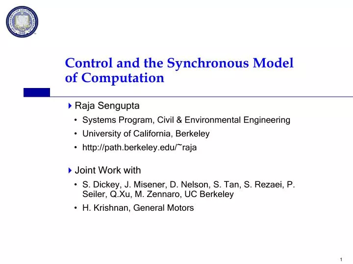 control and the synchronous model of computation