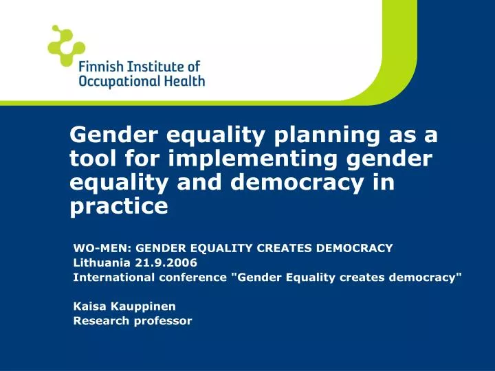 gender equality planning as a tool for implementing gender equality and democracy in practice