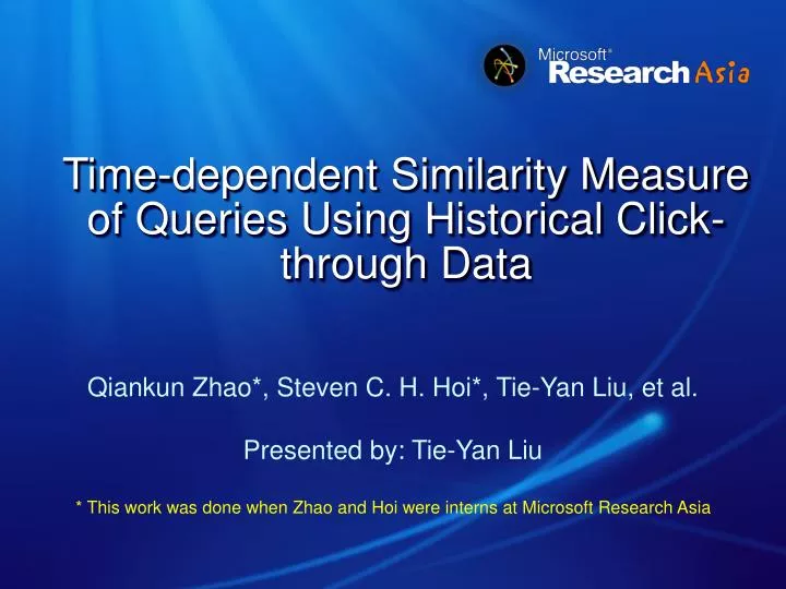 time dependent similarity measure of queries using historical click through data