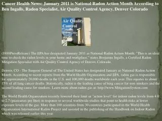 Cancer Health News: January 2011 is National Radon Action Mo