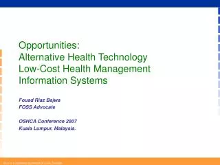 Opportunities: Alternative Health Technology Low-Cost Health Management Information Systems